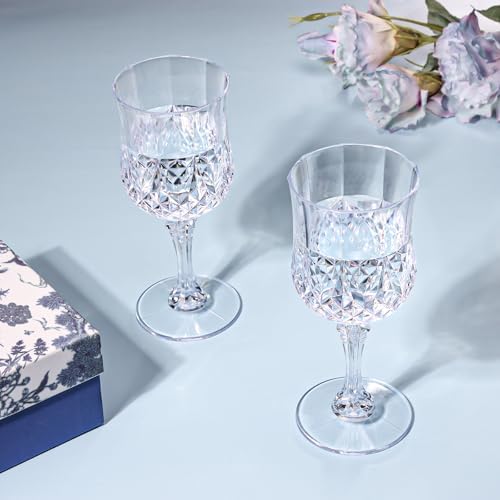 XUWAIDSGN 48 Pcs 7oz Plastic Vintage Wine Glasses Drinking Glasses Unbreakable Wedding Glassware Crystal Water Goblets Reusable Drinkware Vintage Champagne Flutes (48, Clear) - Image 5