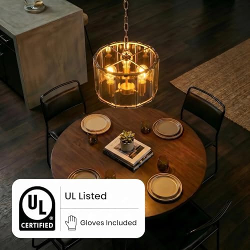 Gold Chandeliers for Dining Room,3-Light Pendant Lights Kitchen Island Round, Height Adjustable Modern Dining Room Light Fixture over Table for Kitchen Entryway Foyer Living Room, UL Listed, 13 Inch - Image 3