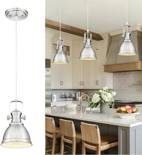 Brushed Nickel Pendant Lights Kitchen Island, 6" Metal Shade by Audickic