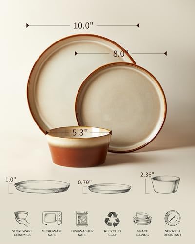 Pokini Ceramic Plates and Bowls Sets for 6, 18pcs Dinnerware Sets, Dish Set - Image 2