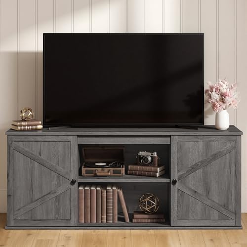 VASAGLE Farmhouse TV Stand for 65'' TV, Media Console, Sliding Barn Doors by VASAGLEbySONGMICSHOME