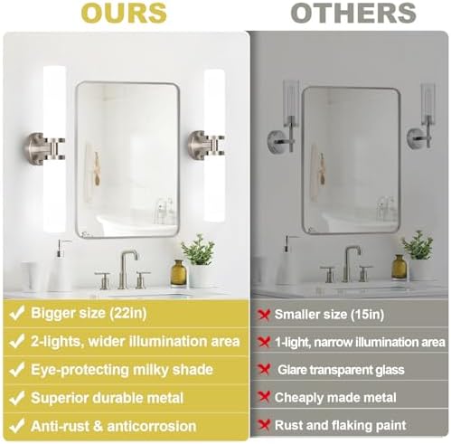 Wall Sconces Set of Two, Brushed Nickel Gold Bathroom Sconces Wall Lighting with Milky White Glass, Hardwired Modern Sconces Wall Decor Set of 2 Bathroom Light Fixtures for Mirror Living Room Bedroom - Image 2