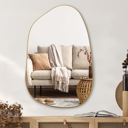 PERFNIQUE Irregular Wall Mirror Asymmetrical Mirror, 40''x26'' Gold Mirror for Bathroom Bedroom Living Room Entryway, Decorative Modern Wall Decor, Wall Mounted (Gold, 40" x 26") by PERFNIQUE