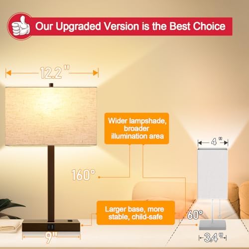 Lynnoland 21" Set of 2 Table lamp with USB A+C & AC Outlets, Touch Control 3-Way Dimmable Nightstand Lamps for Bedroom Living Room Office Reading, Line Shade Touch Lamps, 3000K LED Bulbs Included - Image 3