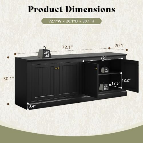 AMERLIFE 72" Modern Sideboard Buffet Cabinet with Vertical Grooved Doors - Image 2