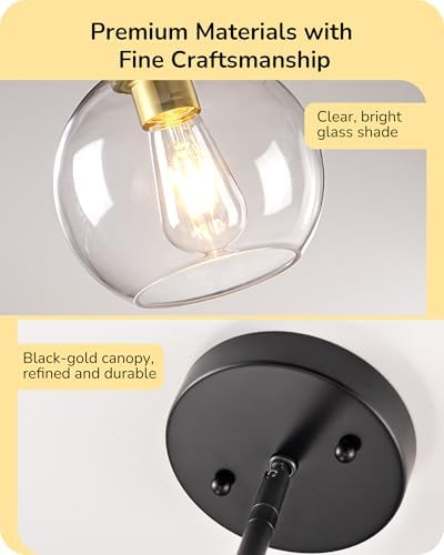 EDISHINE Pendant Lights 2-Pack Kitchen Island Black Gold Glass Adjustable - Image 2