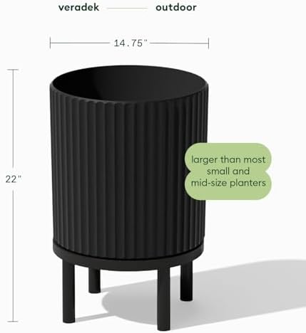 Veradek Demi Series Round Planter w/ Stand for Porch/Patio | Durable Plastic-Concrete & Wooden Stand | Modern Décor for Tall Plants, Flowers - Image 2