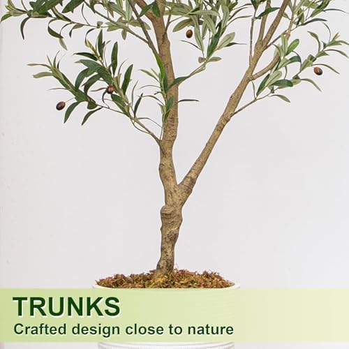 7FT Artificial Olive Tree Indoor with White Pot Tall Planter, Faux Olive Tree with Natural Wood Trunk and Lifelike Fruits for Home Office Living Room Decor - Image 4