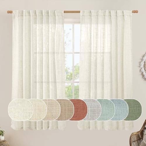 LAMIT 60 Inch Wide Linen Curtains for Bedroom Semi Sheer Panels 60 x 63 Inch by LAMIT