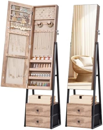 Nicetree Jewelry Cabinet Armoire, 2 Drawers, Full Length Mirror, Oak by Nicetree