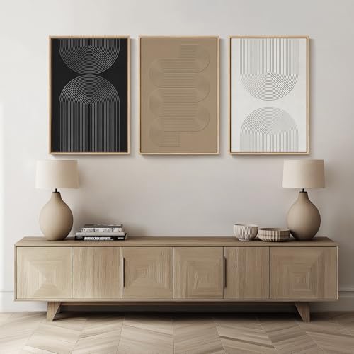 Framed Black and White Neutral Abstract Wall Art for Living Room, 3 Piece - Image 4
