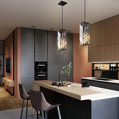 Black Pendant Lighting Modern Pendant Light, Mini Crystal Chandeliers,Adjustable Pendant Light Fixture for Kitchen Island Dinning Room Bedroom (1 Pack) - Image 2