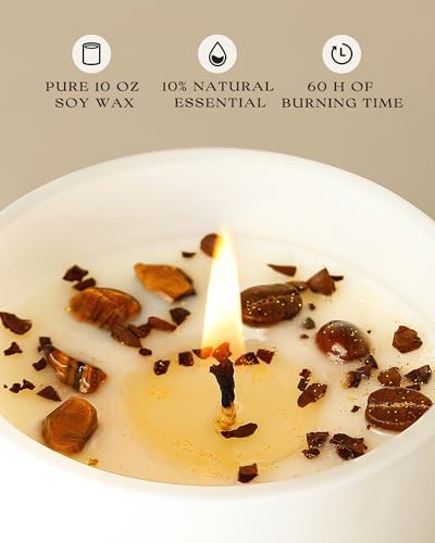 AOOVOO Macchiato Coffee Scented Candles for Women - Aromatherapy Candle with Crystals Inside, 10oz, 60H Burning Time, Soy Candles for Home Scented, Birthday Gifts Valentines Day Candle for Women Mom - Image 2