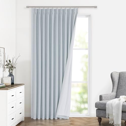 Vision Home Blue Fog Pinch Pleated Full Blackout Curtains Linen Blended Room Darkening Window Curtains 63 inch for Living Room Bedroom Thermal Insulated Pinch Pleat Drapes with Hooks 1 Panel 60"Wx63"L by VisionHome