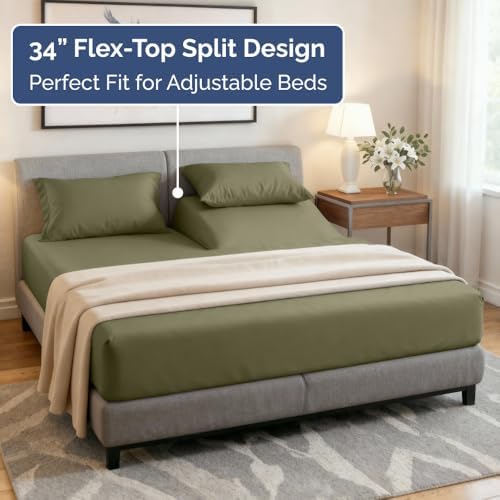 Flex Top Split Head King 4 Piece Sheet Set - Soft & Breathable - Sage Green - Image 3