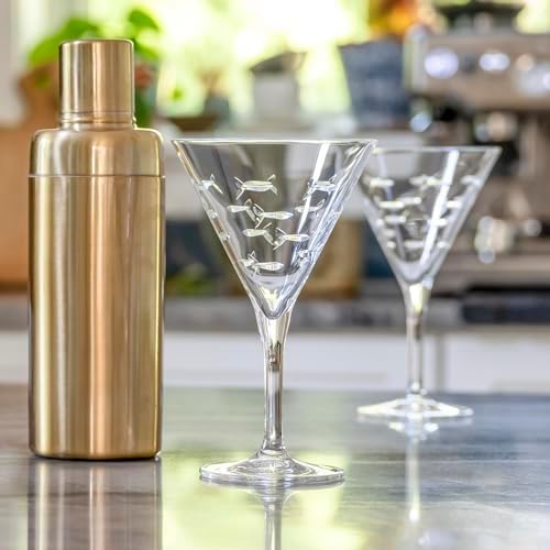 Rolf Glass School of Fish Martini Glass | Stemmed 7.5 oz. Martini Glasses | Lead-Free Glass | Diamond-Wheel Engraved Cocktail Glasses | Made in the USA (Set of 2) - Image 5
