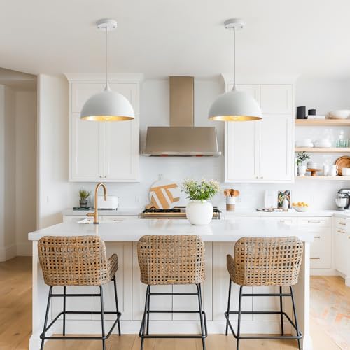 White Pendant Light 2 Pack, 11.8" Farmhouse Pendant Lights Adjustable Height, Modern Pendant Lighting for Kitchen Island Dining Room Bedroom - Image 4