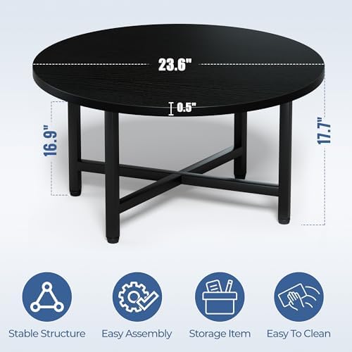 Coffee Table, 23.6" Small Coffee Tables, Black Round Coffee Table - Image 3