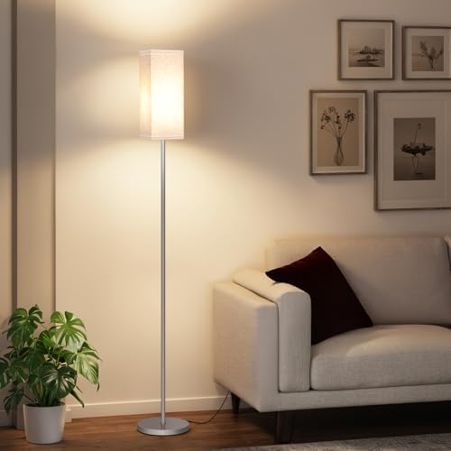 64.6'' Floor Lamp, Pole with Foot Switch, Modern Standing Lamp Lamp, Minimalist Freestanding Lamp (Bulb Not Included), for Living Room, Bedroom Office ETL Listed, Silver and Beige, SE07LD05 by GOEBLESON