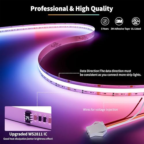 PAUTIX RGB Smart IC COB LED Strip Light Addressable 24ft/7.5m,720LEDs/m UL-Listed 24V Chasing Color Strip Light Multicolor Flexible Tape Light,for TV,Party DIY Decoration(Without Controller&Adapter) - Image 2