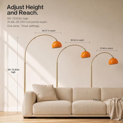 Mid Century Modern Orange Arched Floor Lamp with Black Marble Base - Image 7