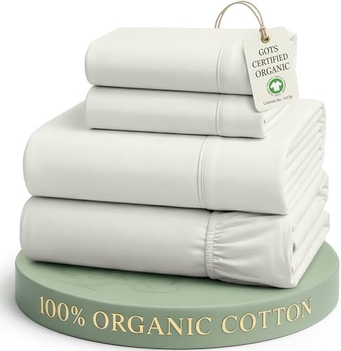 LANE LINEN Full Bed Sheet Set 100% Organic Cotton Percale - Glacier Grey by LaneLinen