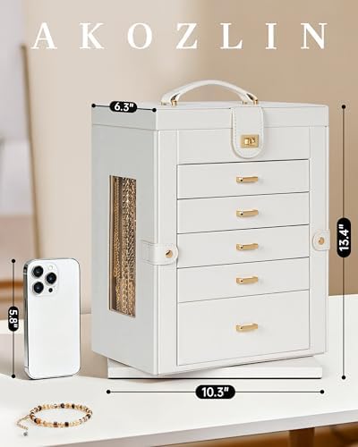 AKOZLIN 6-Tier Jewelry Box Organizer 5 Drawers Storage XXL White - Image 2