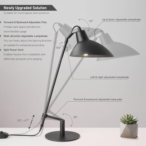 Desk Lamp Modern Industrial 100% Metal Adjustable Table Lamp 24", Natural Light (4000K) with Dimmer, Ideal for Office Bedroom Study Room Living Room Nightstand Bedside Lamps Sand Black - Image 3