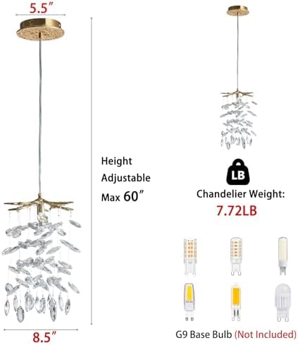 YUYI 8.3" Crystal Pendant Light for Kitchen Island, Modern Gold Tree Branch Chandelier, Luxury Round K9 Crystal Raindrop Pendant Light Fixture for Dining Room, Living Room, Bedroom, Foyer, Entryway - Image 4