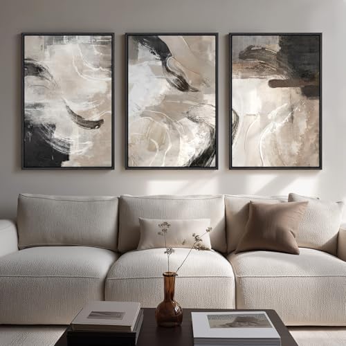Large Framed Neutral Modern Abstract Wall Art for Living Room, 24x36 In by Cuspin