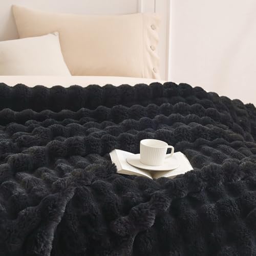 COOVA Soft Bubble Faux Fur Throw Blanket, 50"x60", Black - Image 3