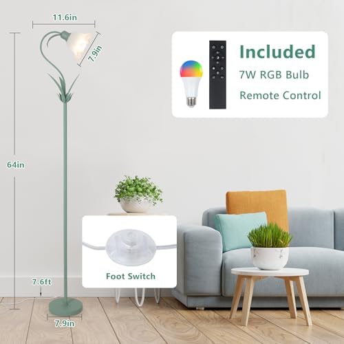 HMVPL Flower Floor Lamp for Living Room, Flower Standing Lamp with Remote Control, Floral Cute Tall Lamp with RGB Bulb, Dimming, Timer, Arc Vintage Floor Lamp for Bedroom Corner Kids Room Reading - Image 6