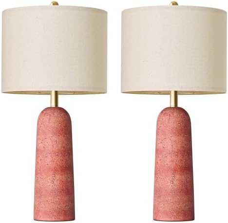 BOBOMOMO 27.25" Modern Table Lamp Set of 2, Red Resin Table Lamps with Stone Look, Lamps for Living Room with Linen Shades, Bedside Lamps for Bedroom Nightstand, Table Lamps for Living Room End Tables - Image 3