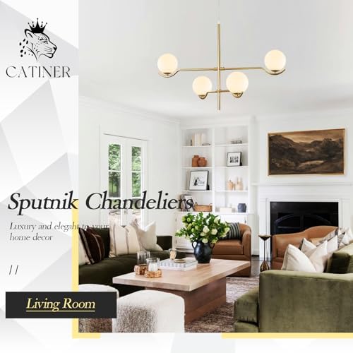 CATINER Modern 31" 4-Light Gold Sputnik Chandelier with Milk Glass Globe - Image 3