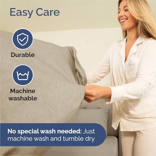 Split King Size 5 Piece Sheet Set - Breathable & Cooling - Heathered Beige - Image 6