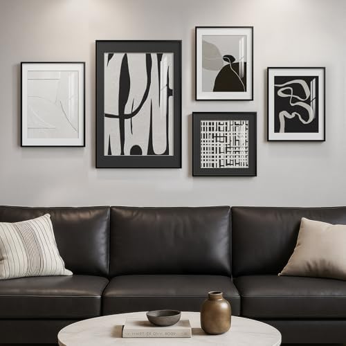 Framed Black and White Modern Abstract Wall Art for Living Room, 5 Piece - Image 3