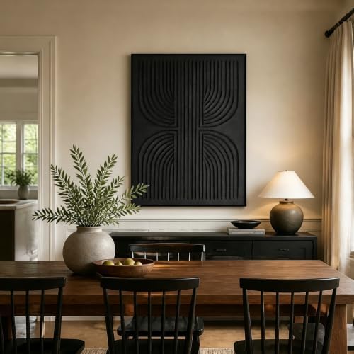 SAFERRYHOME Black Textured Carve Abstract Wall Art, 30"x40" Framed - Image 2
