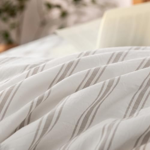 BESTOUCH Striped Cotton Duvet Cover Set Linen Feel King - Image 7