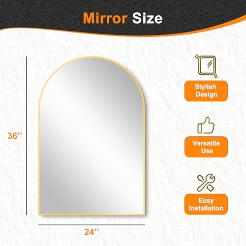 Delma Arched Bathroom Mirror, 24"x36", Gold - Image 5