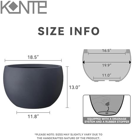 Kante Large Round Bowl Charcoal Concrete Planter 20" Dia, Outdoor - Image 6