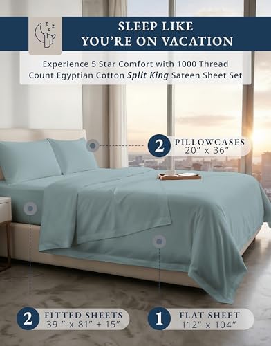 LANE LINEN California King Split Sheets for Adjustable Bed - French Blue - Image 2