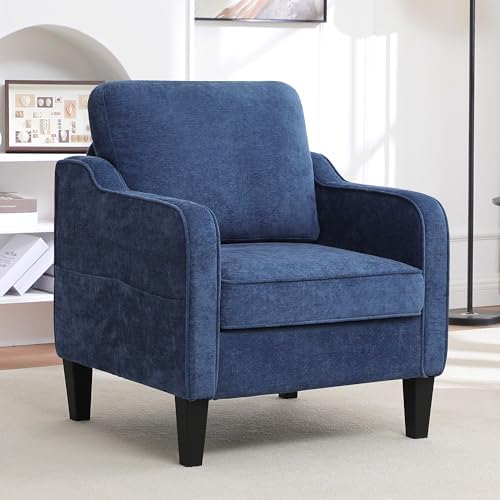 Accent Chair for Living Room, Mid Century Modern Reading Chair for Bedroom, Upholstered Armchair with Side Pockets, Comfy Single Sofa Side Chair for Office, Apartment, Small Room, Blue by choairy