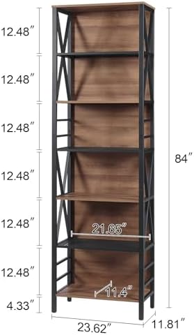 HOMISSUE Tall Bookshelf, 7-Tier Book Shelf, Rustic Wood Metal Bookshelves and Bookcases, Freestanding and Industrial Open Bookcase for Home Office, Living Room and Bedroom, Vintage Brown - Image 2