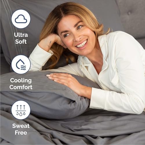 Cal King Size 4 Piece Sheet Set - Breathable & Cooling Sheets - Dark Grey - Image 4