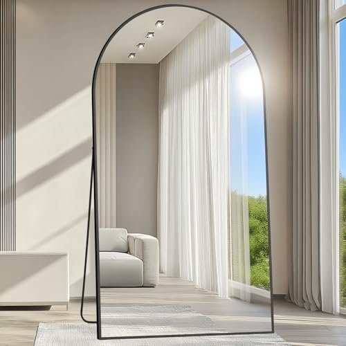 Prywot Full Length Mirror, Oversized 77"x38" Arched-Top Floor Mirror, Black - Image 2