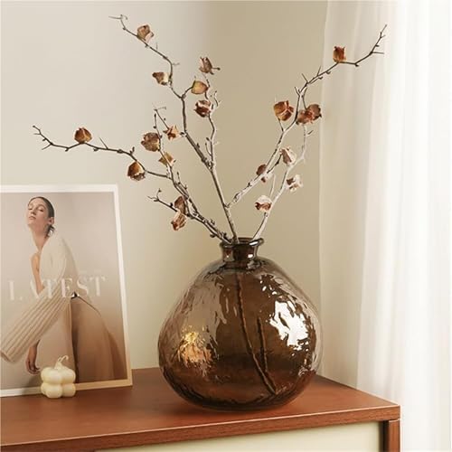 Unique Clear Glass Vase Hammered Fluted Unique Flower for Centerpieces Aesthetic Room Decor(Brown) - Image 2