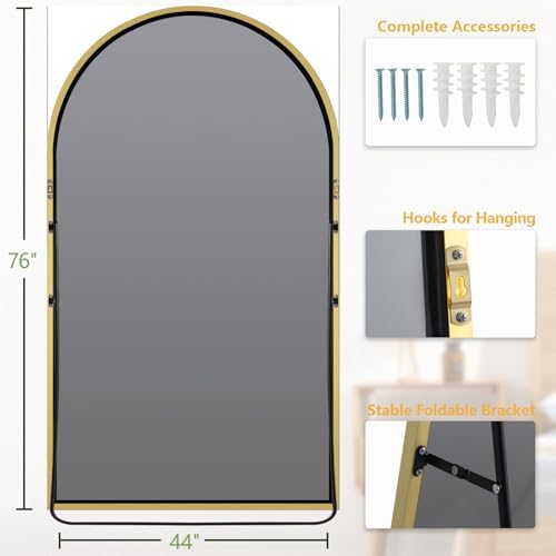 MELOMOIR 76"x44" Oversized Mirror Full Length, Gold Arched Floor Mirror - Image 5