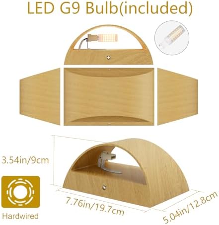 Aipsun Aluminum Modern Wall Light Fixtures 1 Pack Indoor LED Wall Sconce Hardwired Wood Texture Up and Down Wall Mount Light for Living Room Bedroom Hallway Corridor 3000K(with G9 Bulbs) - Image 5