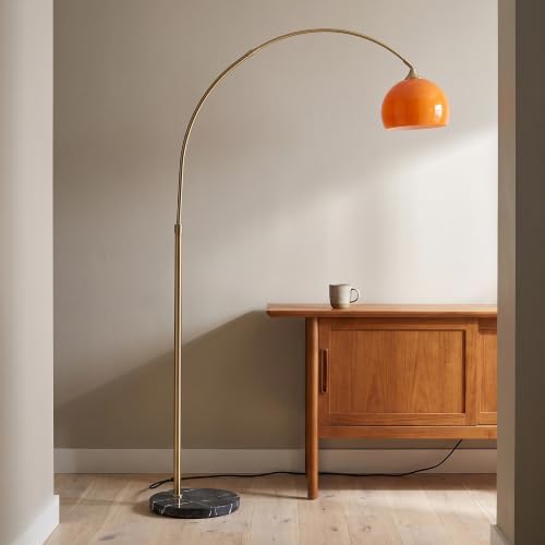 Mid Century Modern Orange Arched Floor Lamp with Black Marble Base - Image 3