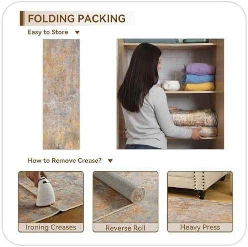 Beige Gold Rug Runners for Hallways Kitchen Non Slip Washable 2x6 Entryway Runner Rugs with Rubber Backing 6ft Long Carpet Runner for Laundry Room Bedroom, Low Pile Stain & Fade Resistant - Image 4